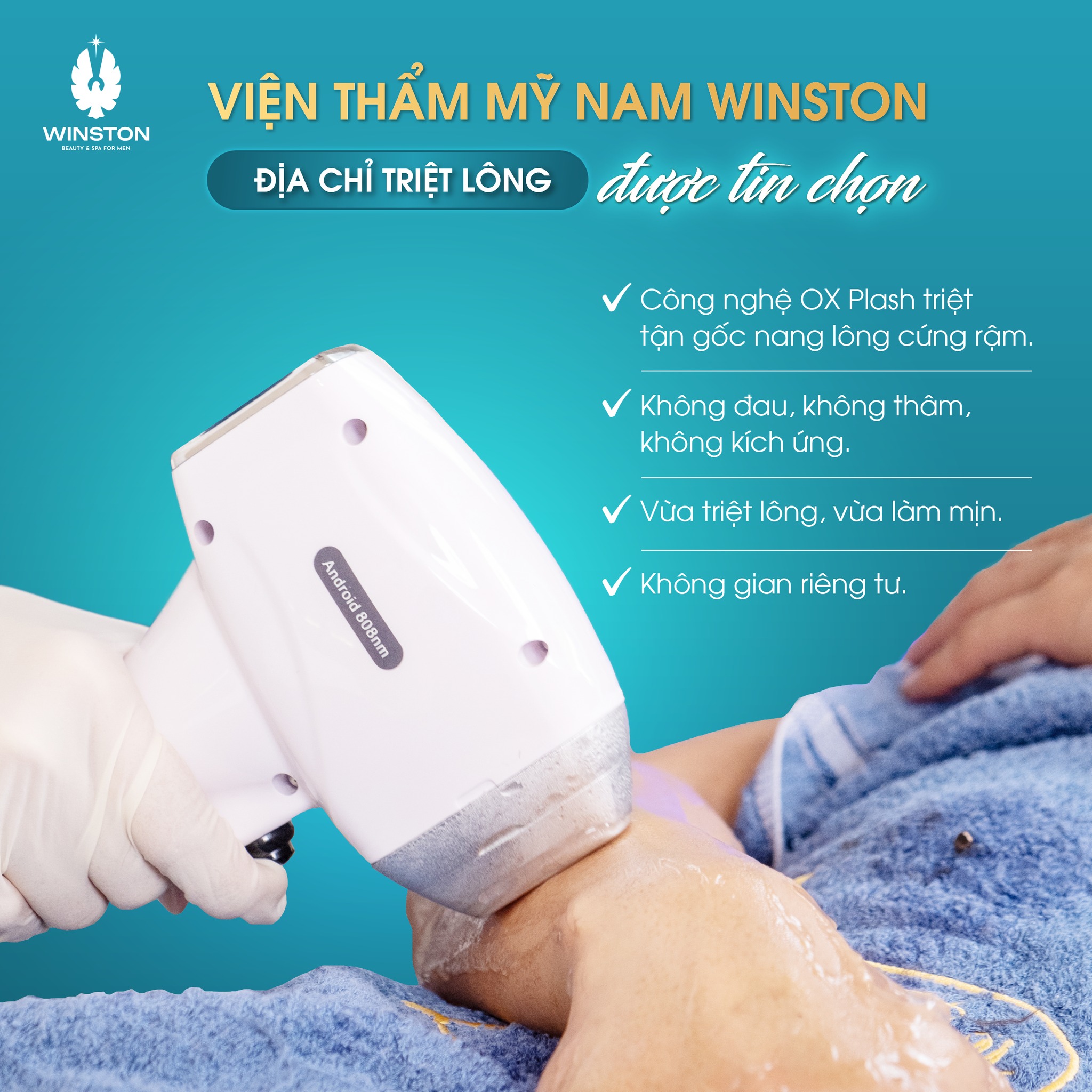 Công nghệ triệt lông OX Plash từ Mỹ - bước sóng 808nm đánh gọn tận gốc nang lông cứng rậm